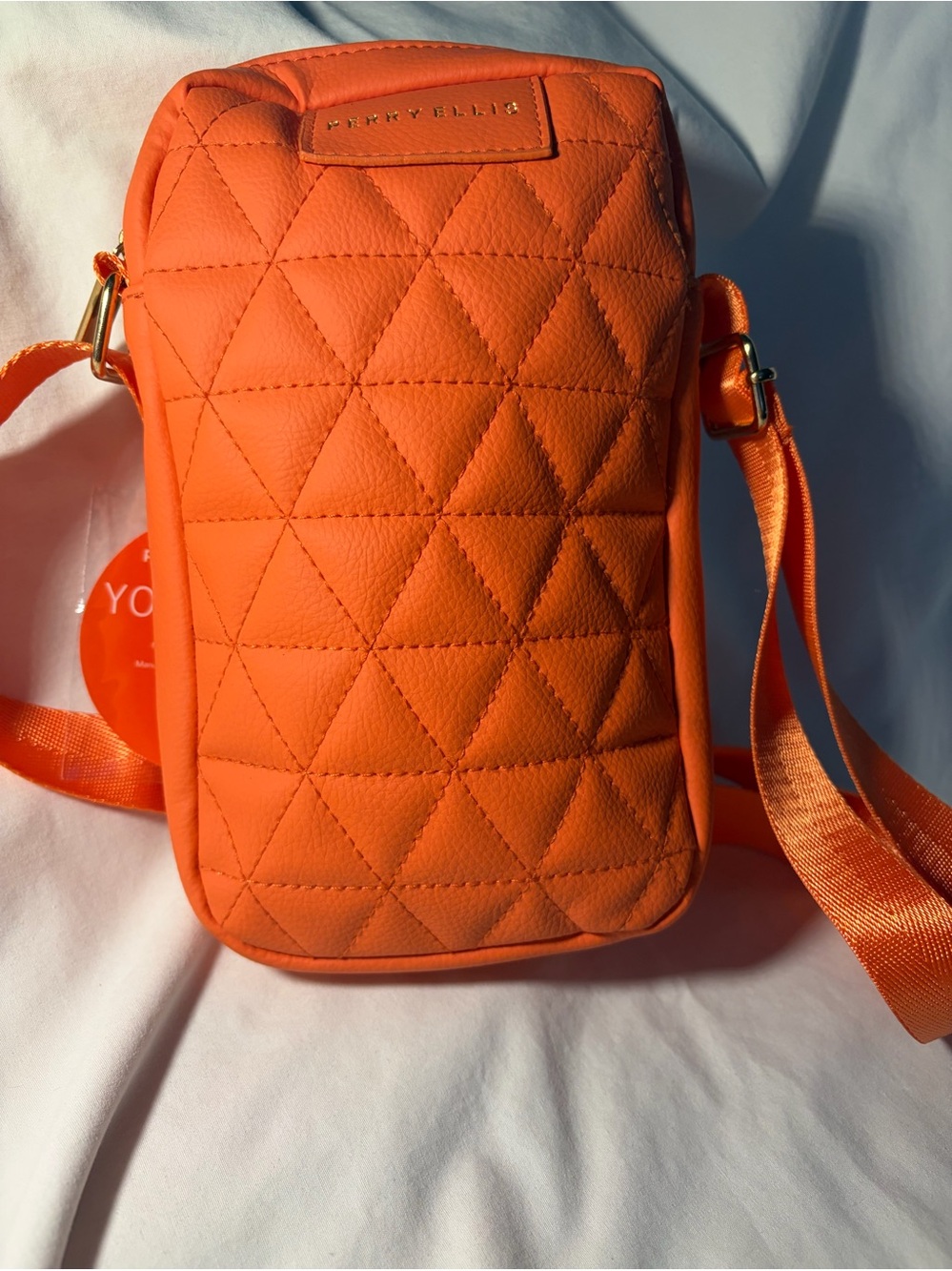 Perry Ellis Quilted Bright Orange Crossbody Phone Pouch
